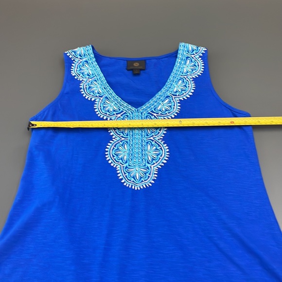 JM Collection Blouse sleeveless blue w/silver embroidery V-neck 100% cotton Sz S - Picture 5 of 11